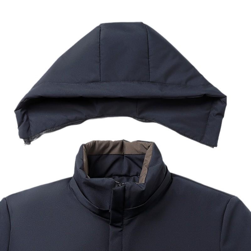 2024 Men's Fleece-Lined Cotton Coat with Detachable Hood - Warm, Thickened Jacket for Mid-aged and Elderly