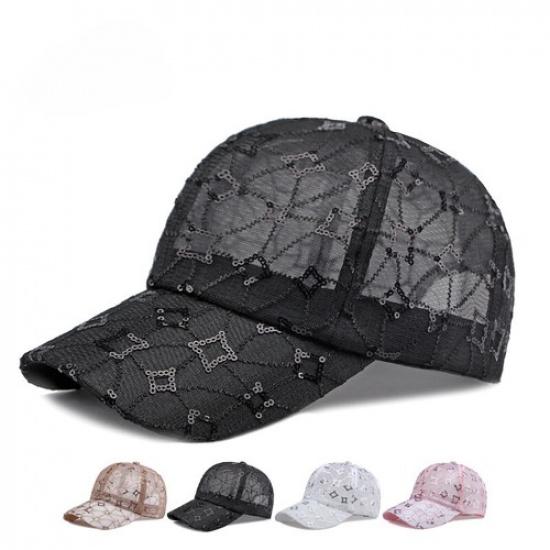 Ladies Sequin Breathable Full Mesh Baseball Cap Outdoor Sports Hat Trucker Hat