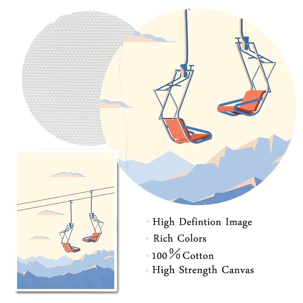 Vintage Ski Lift Poster Skiing Wall Decor Winter Mountain Landscape Canvas Painting Print Snowy Panorama Picture For Living Room