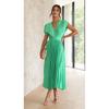 Women's V Neck Sleeveless Midi Dress Loose Mid Waist Pleated Satin Wedding Guest Sundress