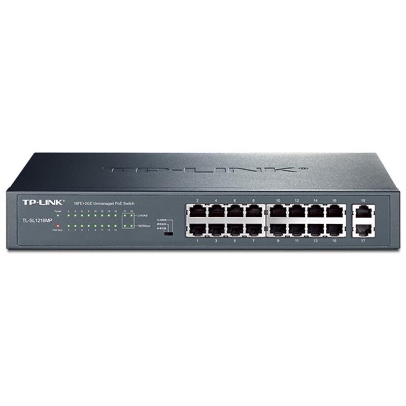 TP-LINK TL-SL1218MP 16-Port Fast Ethernet PoE+ Switch with 2 Gigabit Uplinks