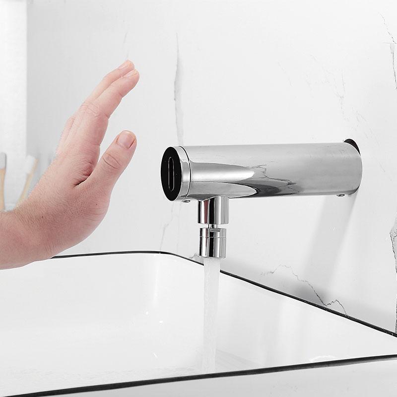Brass Bathroom Basin Tap Into Wall Smart Sensor Faucet Chrome Contact Free Sensor Faucet Cold Sink Faucet