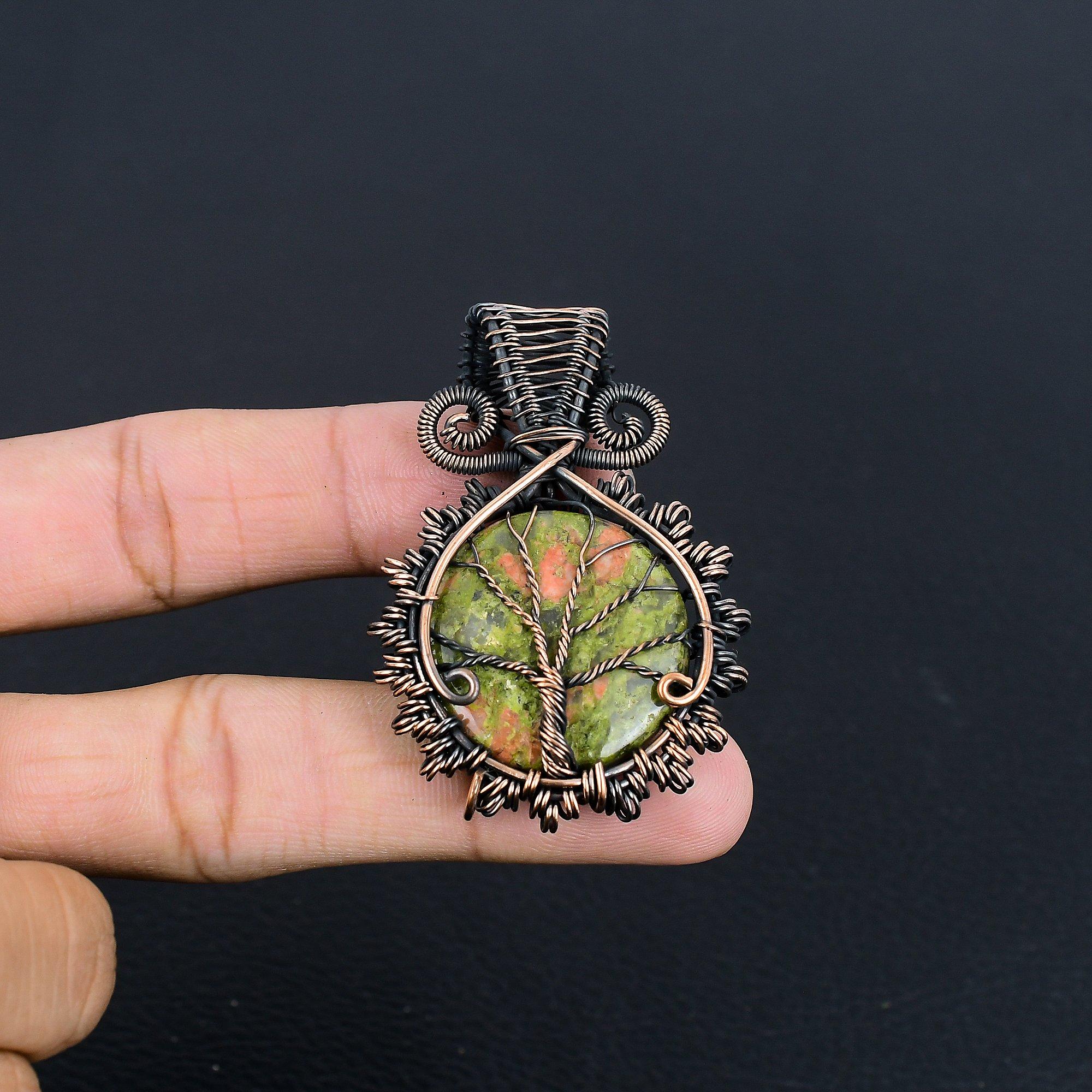 

Tree Of Life Unakite Pendant, 999 Copper Wire Wrapped Jewelry, Gemstone Jewelry Pendant, Handmade Wedding Gift Jewelry 2.54 Inches