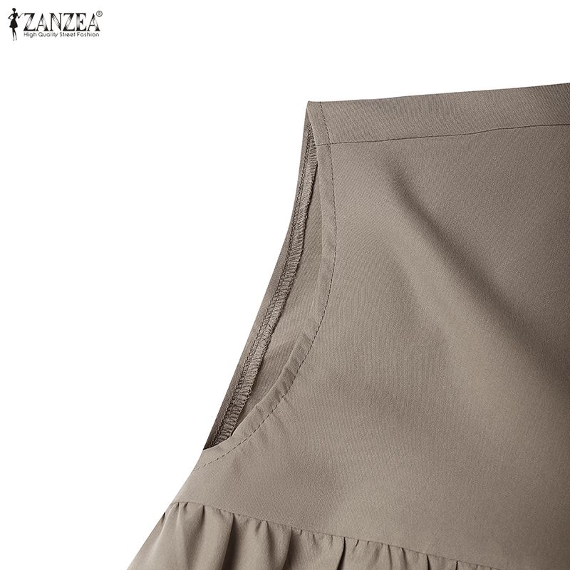 ZANZEA Women Casual V-Neck Summer Short Sleeve Long Dress