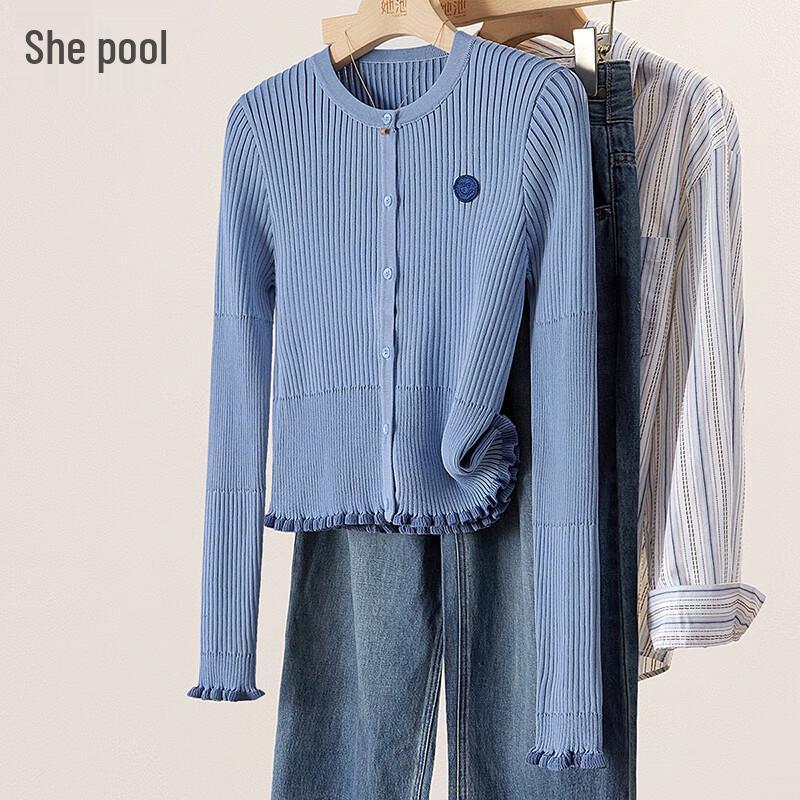 

Women s Fashion Round Neck Ruffle Trim Cardigan S