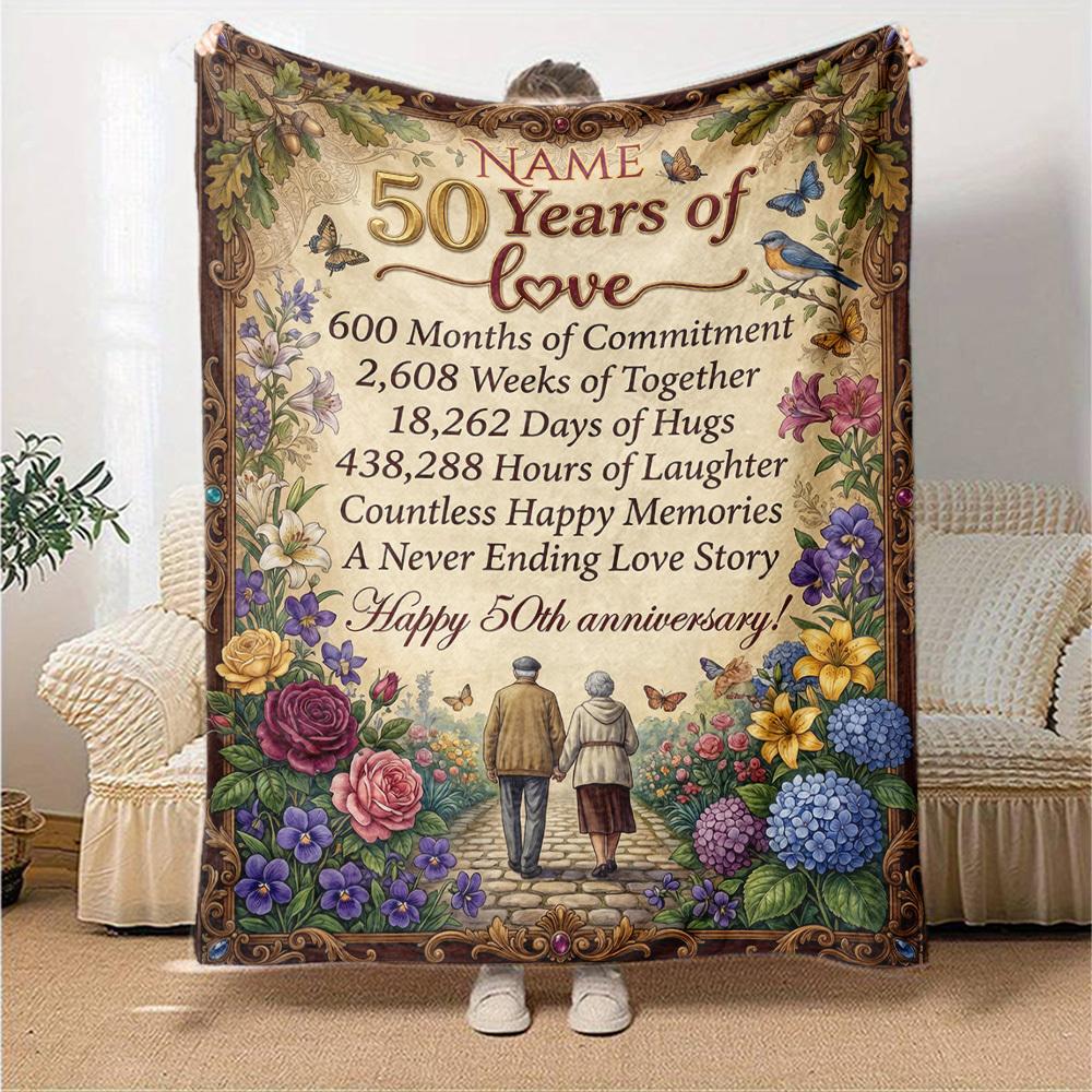 50 Years Of Love Anniversary Cozy Blanket Soft Cozy Versatile For Sofa Couch Office Bed Picnics For All Occasions Digital Print Perfect Gift For