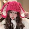 Women Winter Hat Long Bunny Ear Decor Knitted High Elasticity Warm Thick Soft Ear Protection Solid Color Windproof Anti-slip Decorative Lady Cap
