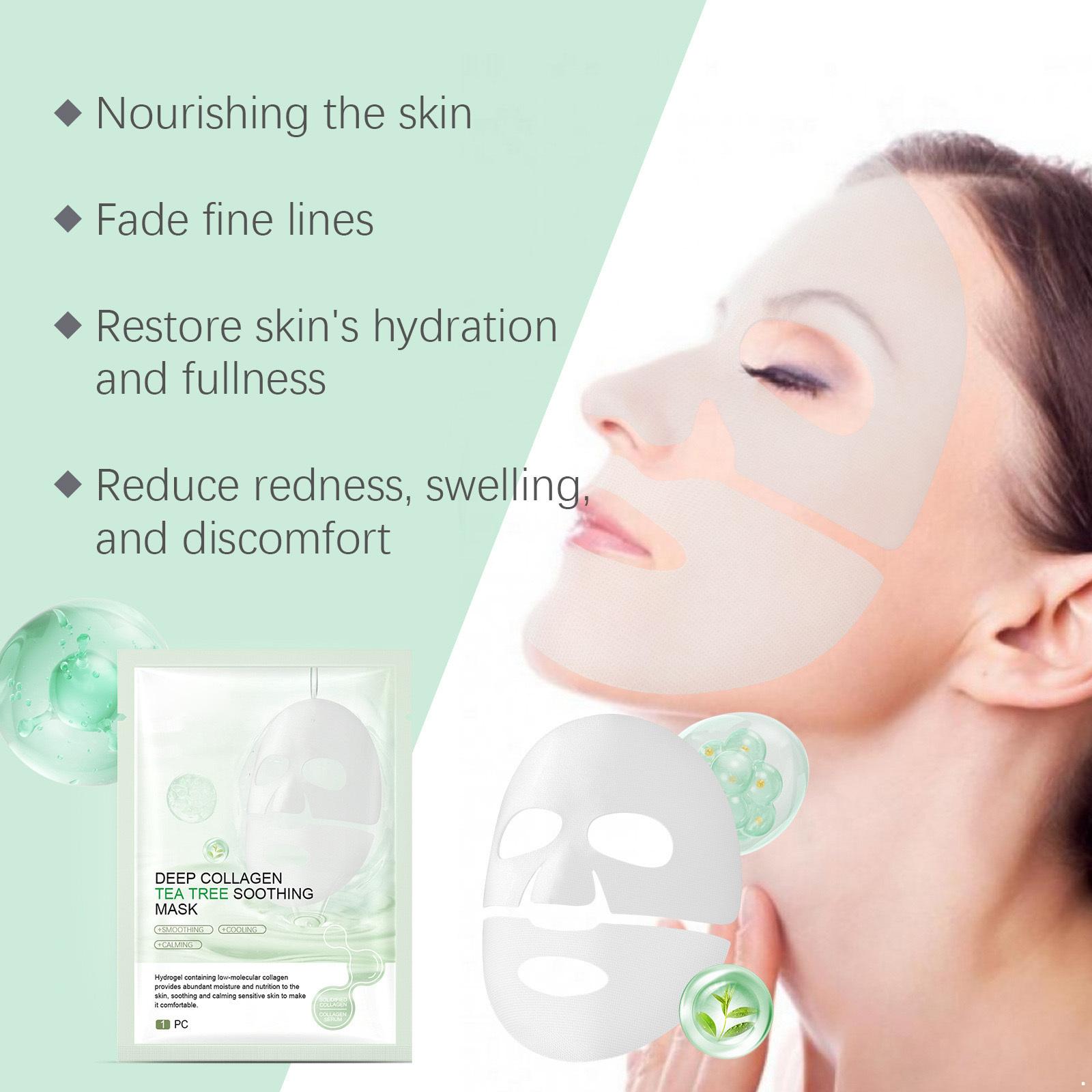 

Tea Tree Extract Face Mask for Women – 5 Hydrating Sheets, Gentle Nourishing & Smoothing Care for All Skin Types One Size