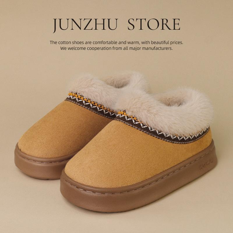 New winter lace wool mouth all-inclusive heel cotton shoes for men and women indoor cotton shoes for couples