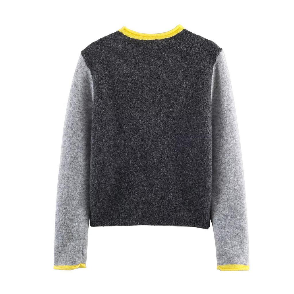 Women's Winter Retro Color Block Knit Cardigan Sweater Coat