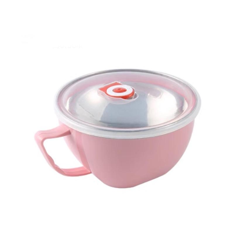 

1PCS Stainless Steel Bowl with Handle Solid Color Anti Scalding Instant Noodles Mixing Bowl Kitchen Tableware Food Accessory 6inch розовый