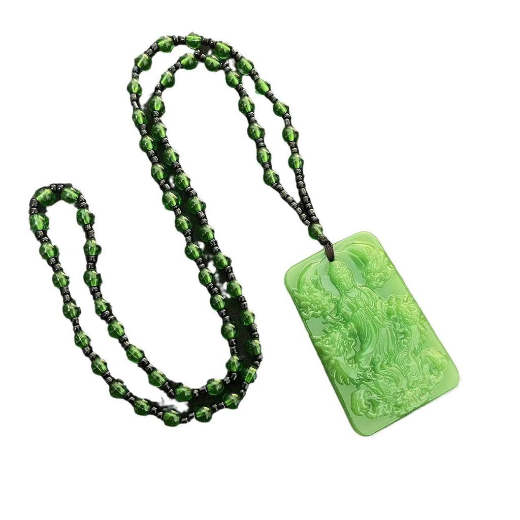 Green Jade Nine-Dragon Guanyin Pendant Necklace - Dragon & Phoenix Charm for Auspiciousness.