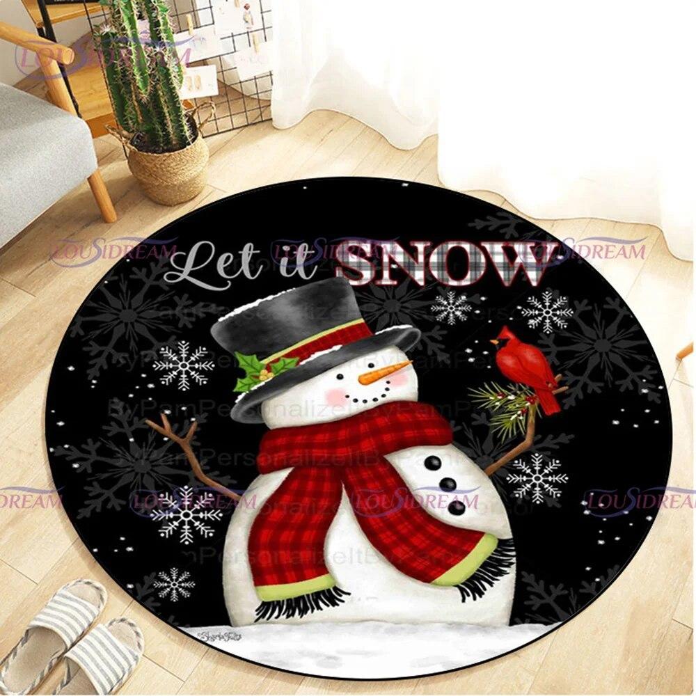 Christmas Snowman Round Carpet Floor Mat Living Room Carpet Kitchen Mat Santa Claus Carpet Picnic Mat Children's Room Decor
