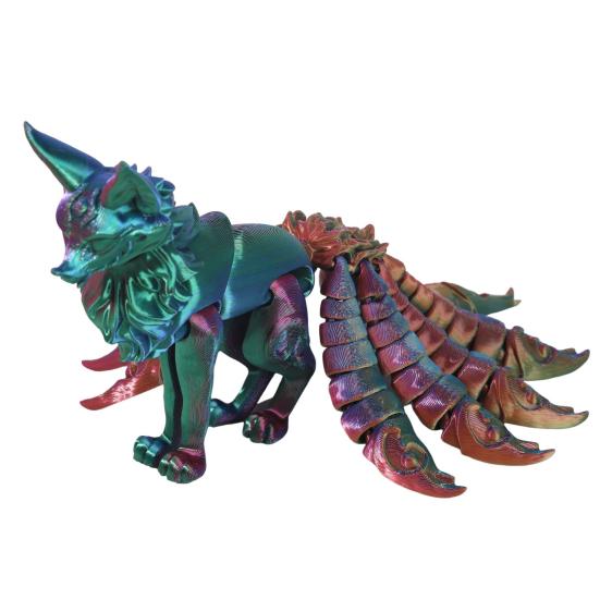 3D Printed Fox Ornament Nine Tailed Fox Figurine with Articulated Tails And Limbs Animal Action Figure Flexible Fidget Toy for Stress Relief Desk