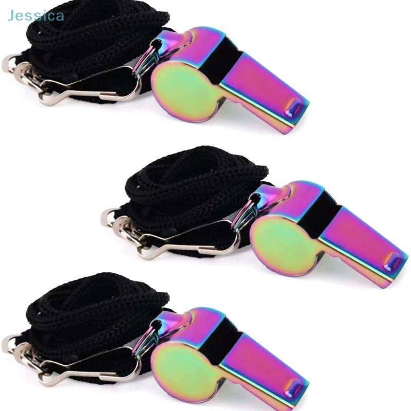 Stainless Steel Colorful Whistle With Lanyard Sports Referee Training Whistle