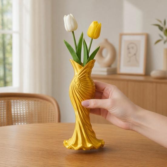 DYS 3D Printed Evening Gown Shaped Vase, Elegant Dress Sculpture Flower Pot, Minimalist Home Ornament for Entryway Side Cabinet