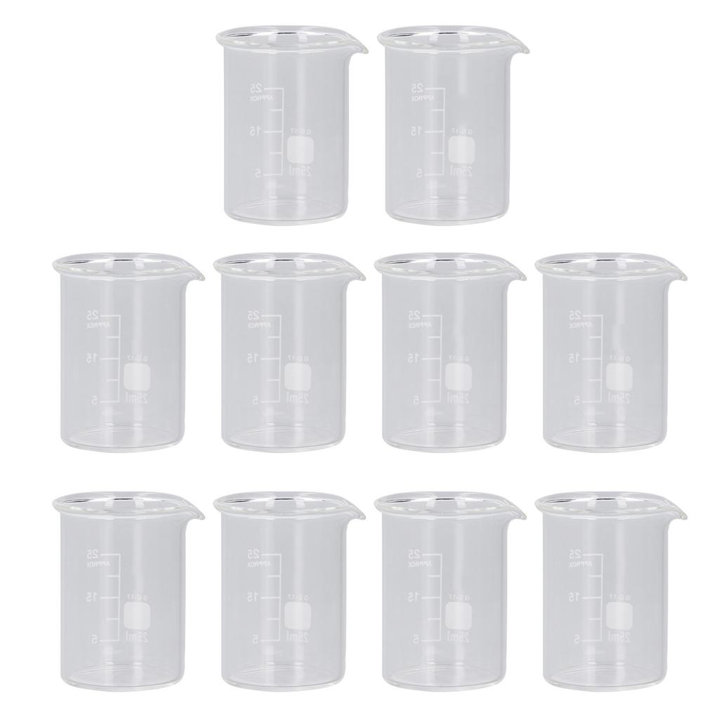 10PCS Glass Beaker Set Experiment Measuring Cup with Scale Teaching Equipment 25mL Capacity