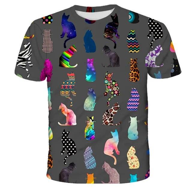 Cat Girls T Shirt Clothes Boys Girls Animal Children 3D T-Shirt Kids Summer Cat Lively Cute Funny Baby T Shirts Tops 4-14Y