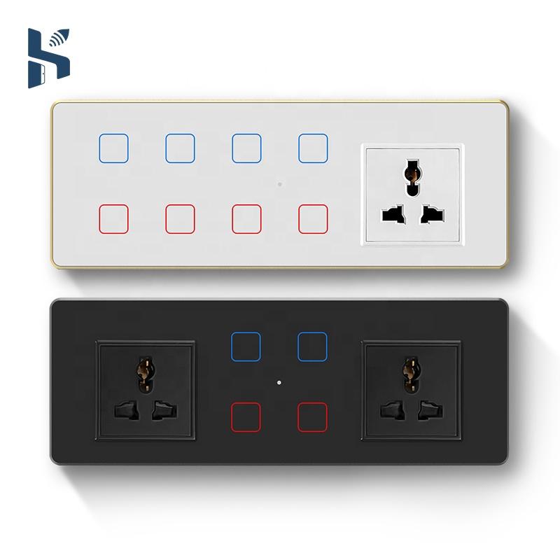 Indian Standard Smart Wall Switch & Socket Combo 6M Glass Touch Light Control WiFi for Tuya Compatible with Smart Life App