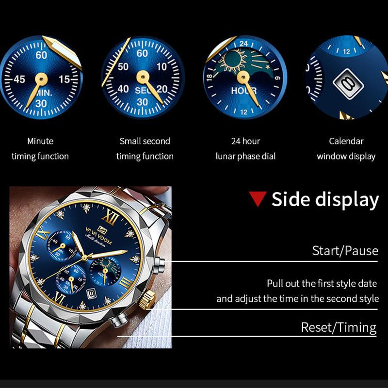 VA VA VOOM Quartz Watch Men Top Brand High Quality Stainless Steel 30M Waterproof Luminous Date Week Sports Business Wristwatches Women Quartz Watch