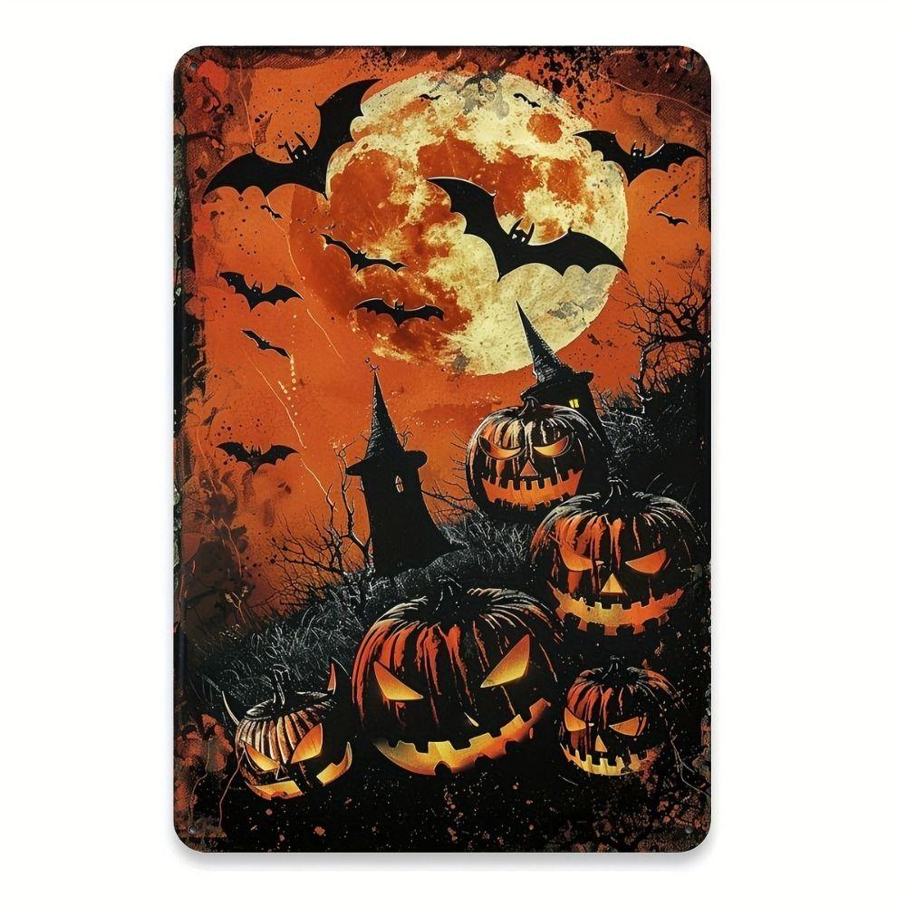 Witch Cat Forest Halloween Sign Metal Tin Sign 20x30 cm Wall Decor