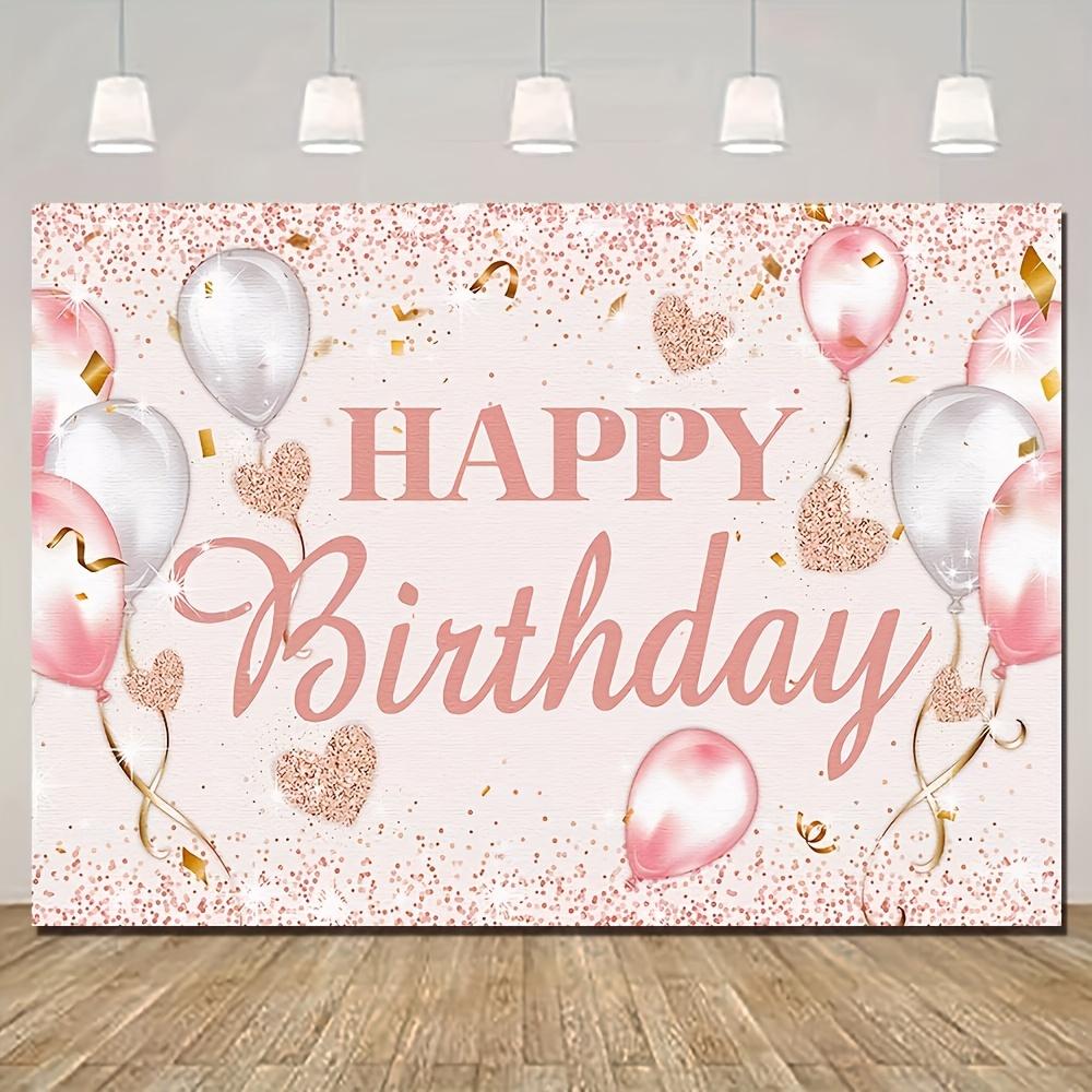Happy Birthday Background, Pink and Rose Gold Party Decorations, Holiday Studio Background for Women and Girls