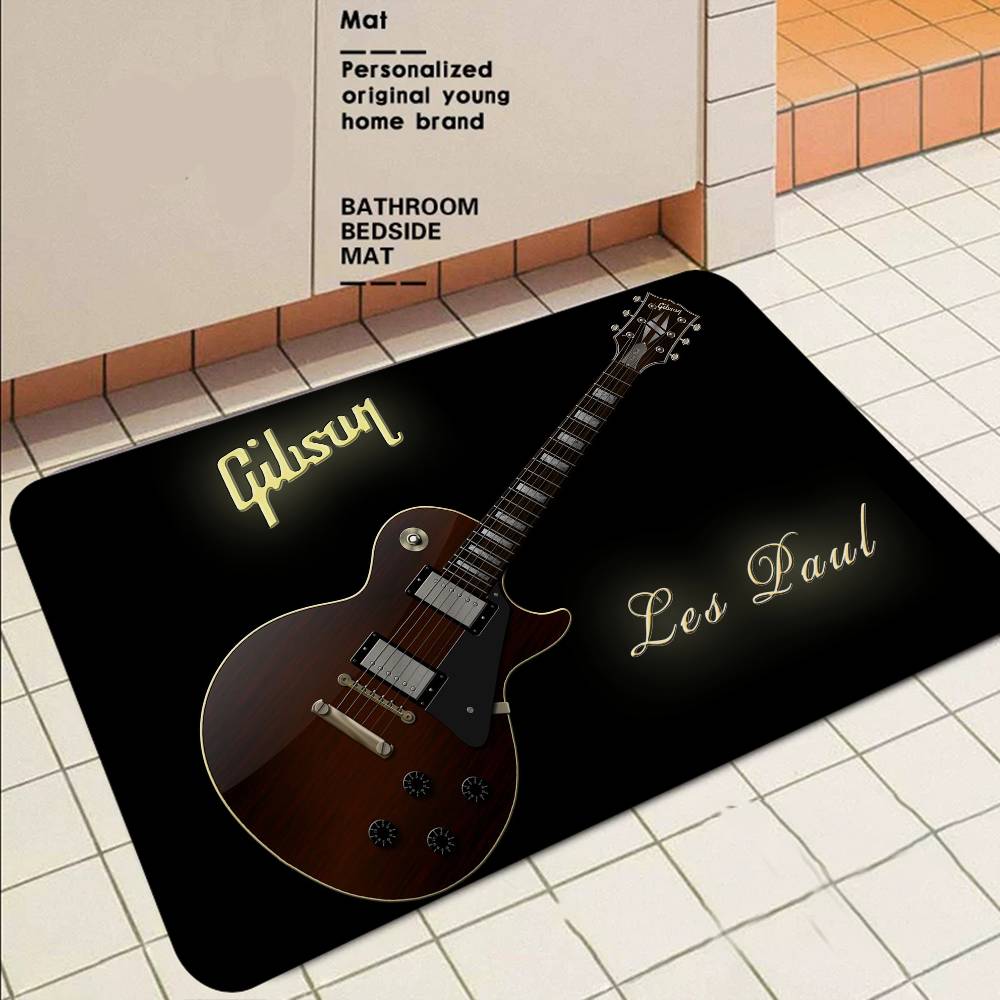Tappetino da Pavimento con Logo Gibson Guitar Stile INS Morbido Tappeto per Pavimento Camera da Letto Tappeto per Lavanderia Casa Tappeti Antiscivolo per Zona Comodino