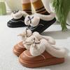 Pantoufles en coton pour femmes, pantoufles en cuir imperméables, nœud épaissi, jolies pantoufles duveteuses, pantoufles d'intérieur, PVC, sensation ample
