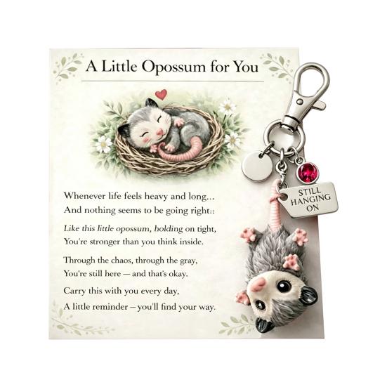 Keychain Pendant Acrylic Possum Design Lightweight Furry Texture Key Chain with Metal Lobster Clasp Suitcases Healing Gift Accessory January