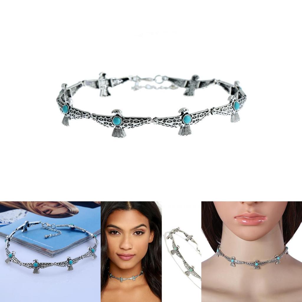 Vintage Alloy Collar With Bird Design Artificial Turquoise Decor For Women Gift