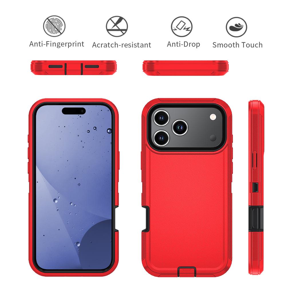 For iPhone 17 Pro Rugged Case PC + TPU Cell Phone Cover with Back Clip Kickstand