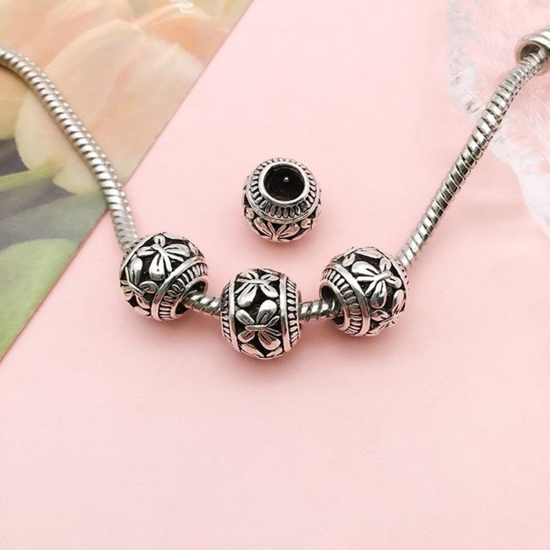 10Pieces European Style Spacer Beads with Large Holes Silver Round Spacer Beads Accessory for Creative Jewellery Making