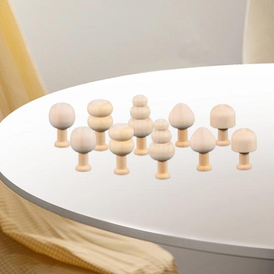 10Pcs/Set Wood Ornaments Multiple Styles No Glitch Eco-friendly Creative Anti-deformation DIY Round Corners Kids Toy Mushroom Ornaments Home