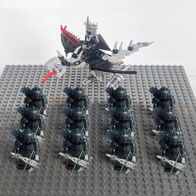 14pcs MOC Medieval Dwarf Warrior Elves Knights LotR Uruk-hai Orc Rohan Soldier with Witch King Leader Figure Building Block Toys