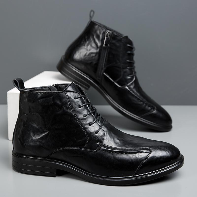 Herrenstiefel im Vintage-Stil Mode Botines Reißverschluss Schnürstiefel Klassische Business-Kleiderschuhe Vielseitige Leder Herren Freizeitschuhe