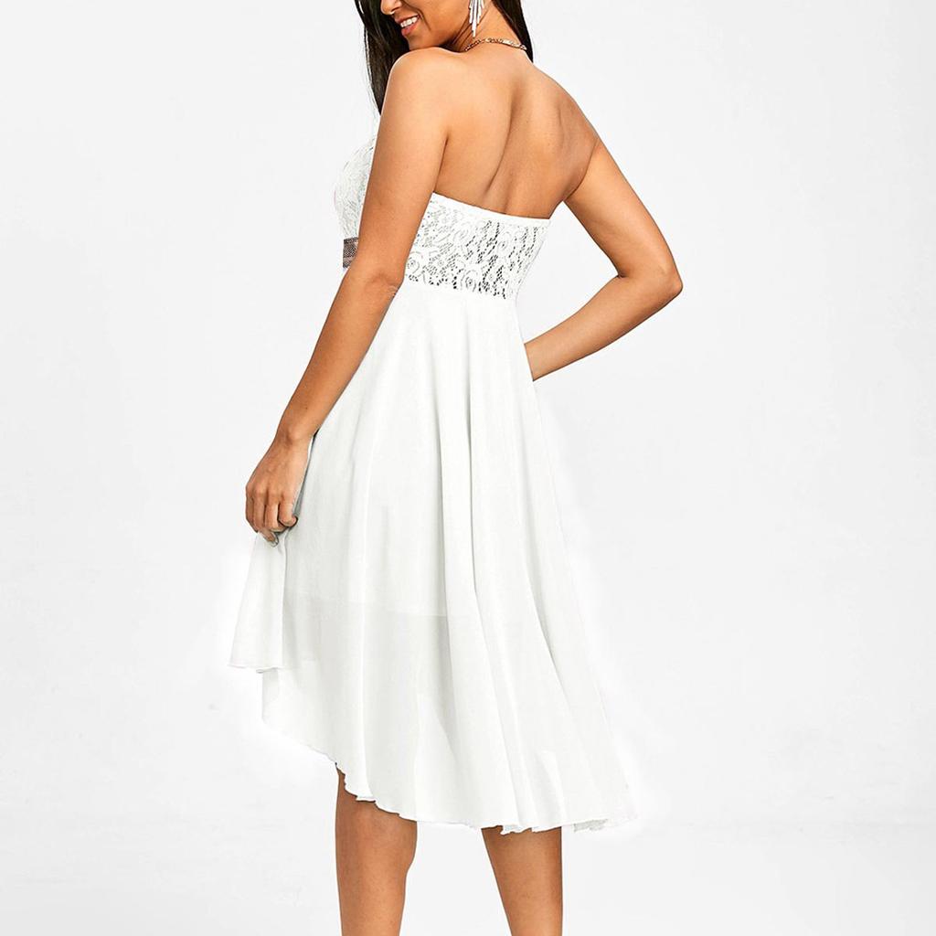 Women Party Full Dress Off Shoulder Waist Chiffon Bandeau Irregular Dress