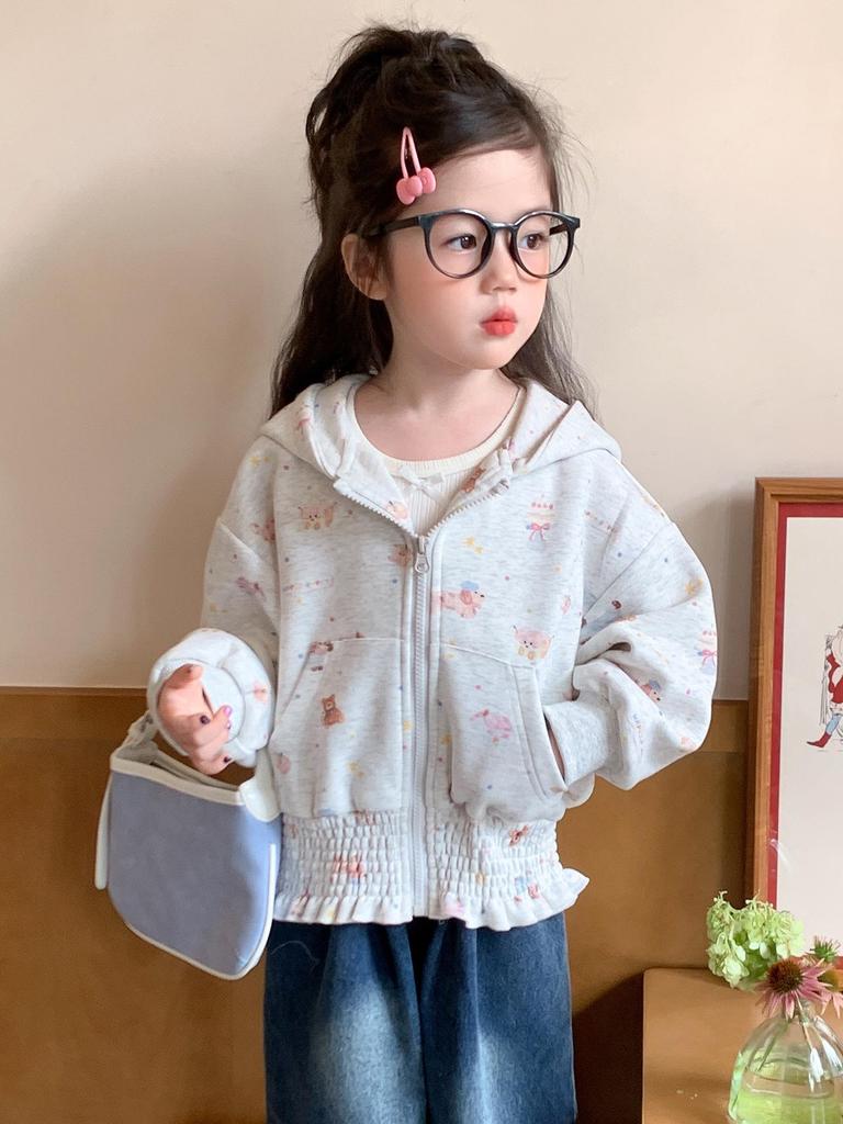 2025 Girls' Floral Hooded Cardigan - Spring/Autumn Sweatshirt for Kids