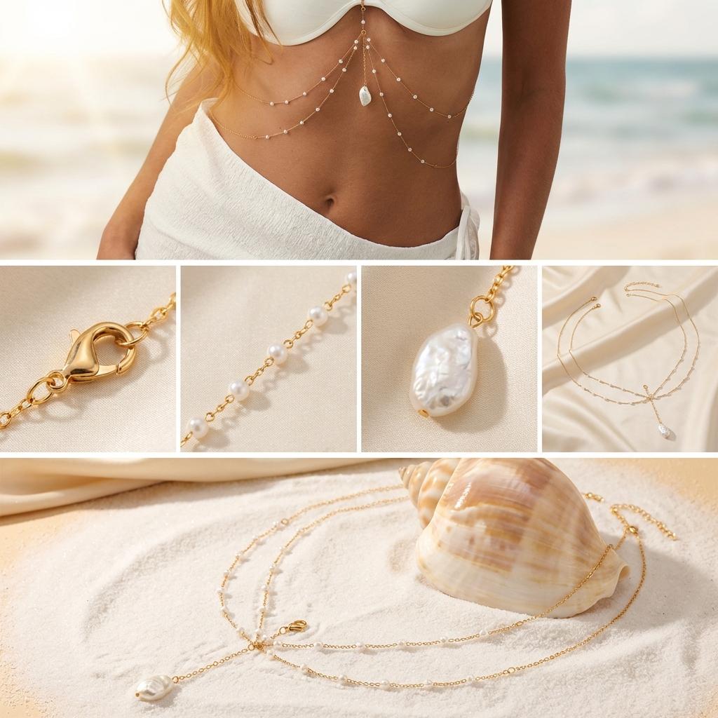 Boho Imitation Pearl Body Chain for Women Summer Beach Bikini Sexy Tassel Waist Belly Chains Party Holiday Jewelry Accessories