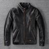 Oil Waxed Green Cow  Men's Genuine Leather Jacket Black Soft Tanned Sheepskin Slim Fit Men Skin Coat Spring Autumn