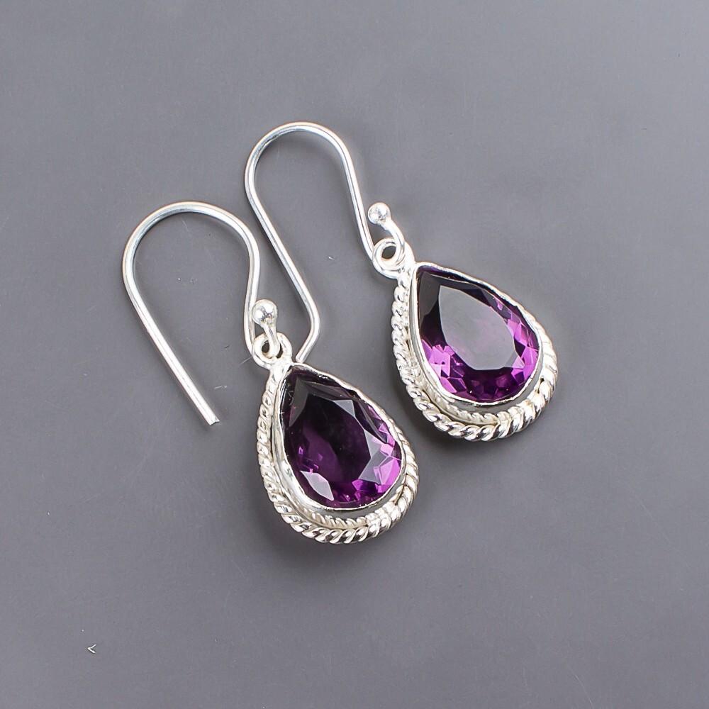 African Amethyst Gemstone 925 Sterling Silver Jewelry Drop/Dangle Earrings 1.40" EE-9-3