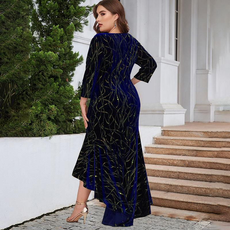 Autumn Women's Plus-size Velvet Dress Three-quarter Sleeve Long Velvet Mermaid Dress