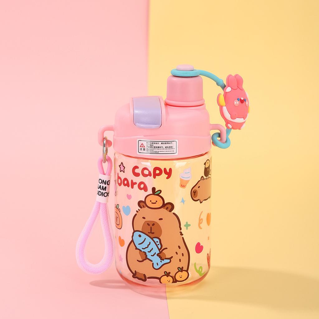 Water bottle explosion Kapibara plastic cup plastic straw cup men and women high value outdoor portable kettle children cartoon