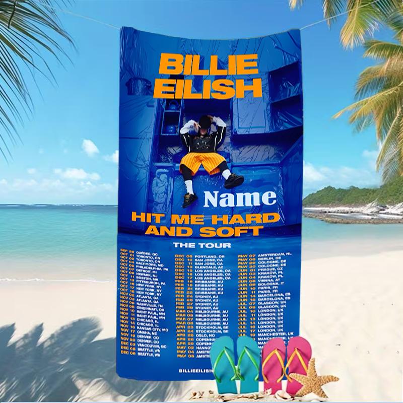 Customizable personalized beach towels Billie Eilish themed designs.Suitable for the beach, yoga, sports;ideal as beach accessories