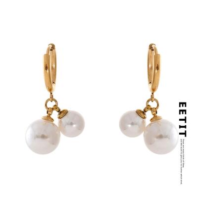 Stainless Steel Korean Fashion Earrings Imitation Pearls Drop Charm Chic Daily Gold Silver Color High Quality Jewelry Gift