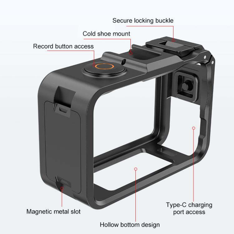 For DJI Osmo Action 6 PULUZ Plastic Cage Vertical-Horizontal Expansion Adapter Frame with Cold Shoe (Black)