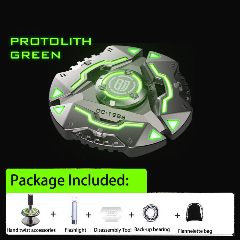 Shield Fidget Spinners, Gray Metal with Blue Luminous, Durable High Speed Silent Bearing, Finger Hand Spinner for Adults & Kids (Flashlight Included)