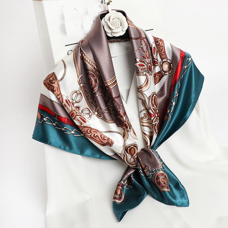 90*90cm Quadratische Seidenschals Damen Hijab Schals Mode Druck Halstuch Femme Kopftuch Foulard Bandana Strand Pareo