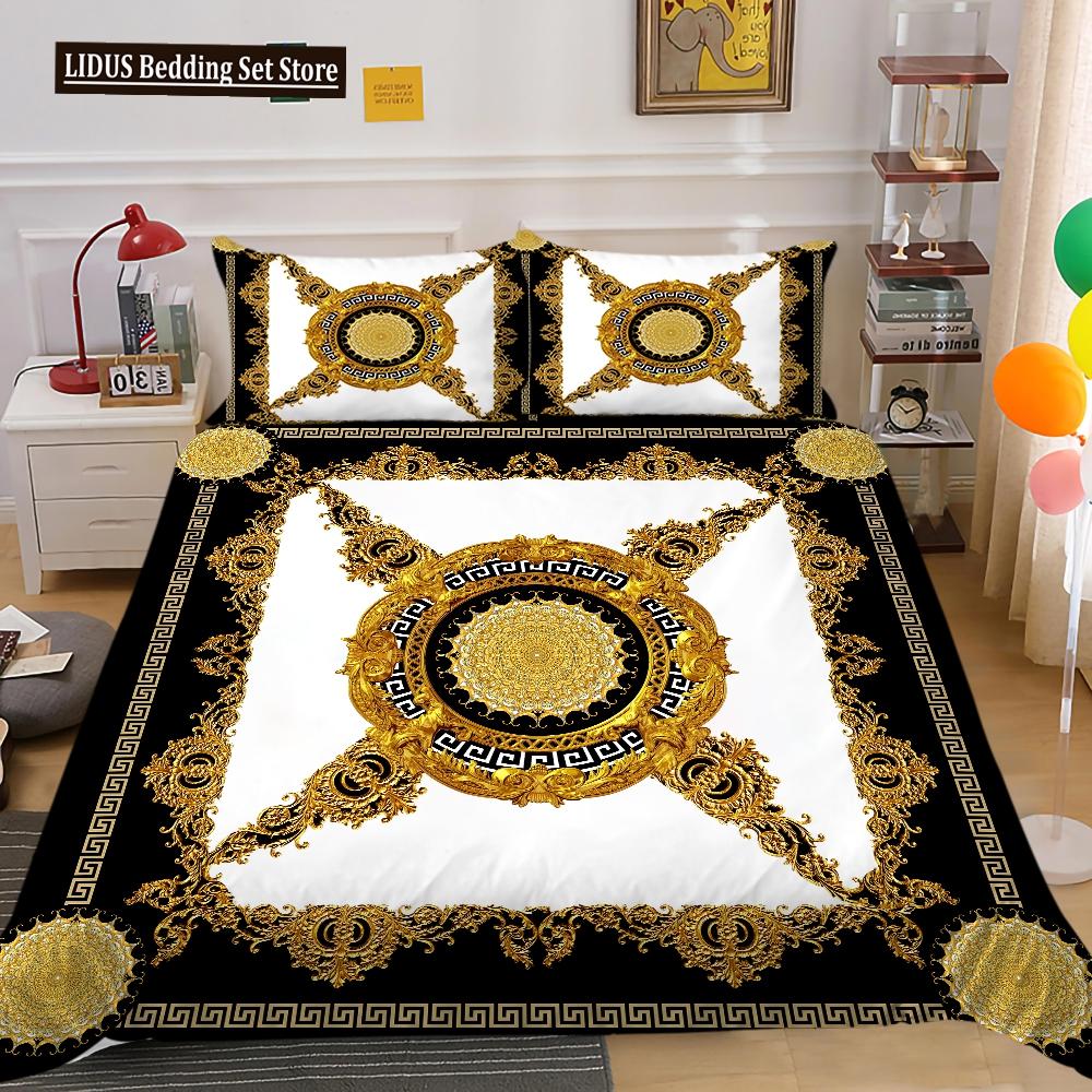 

Dark Gold Duvet Cover Set Dull Gold Patterns 3D Luxury Printing Comforter Cover King Queen For Teens Adult Polyester Bedding Set EU single(135x200cm)
