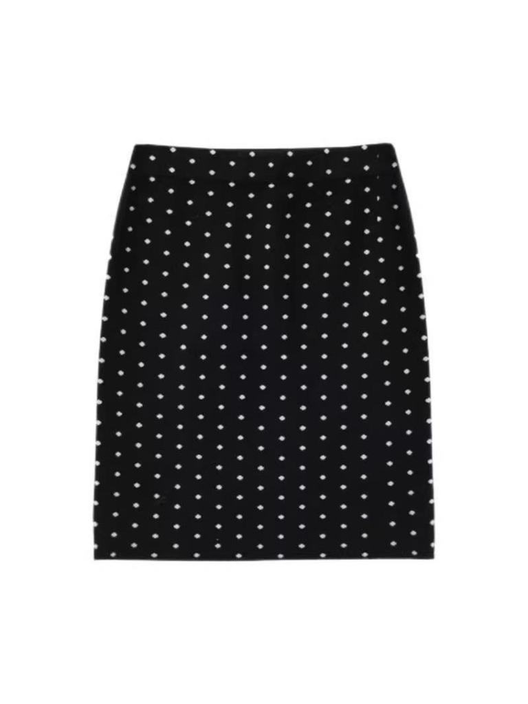 Women's Retro Polka Dot High-Waisted Slim Fit Mid-Length Skirt in Black