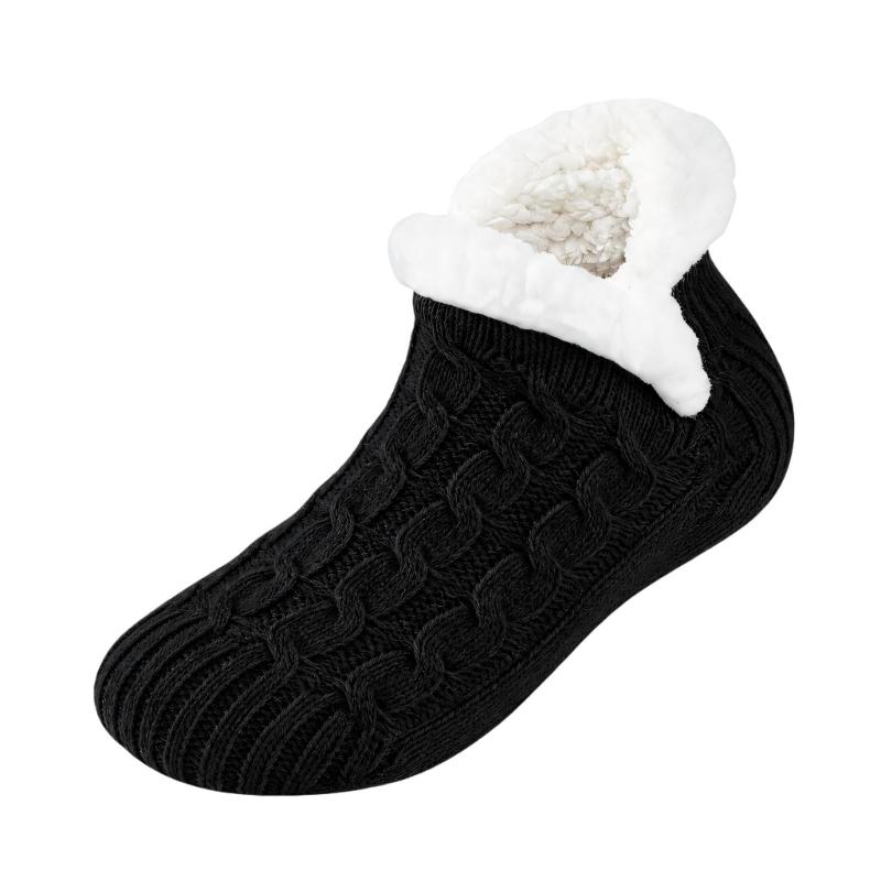 Warm Indoor Floor Socks with Cable Texture, Plush Lining and Traction Dots for Walking Around the Home in Cool Weather